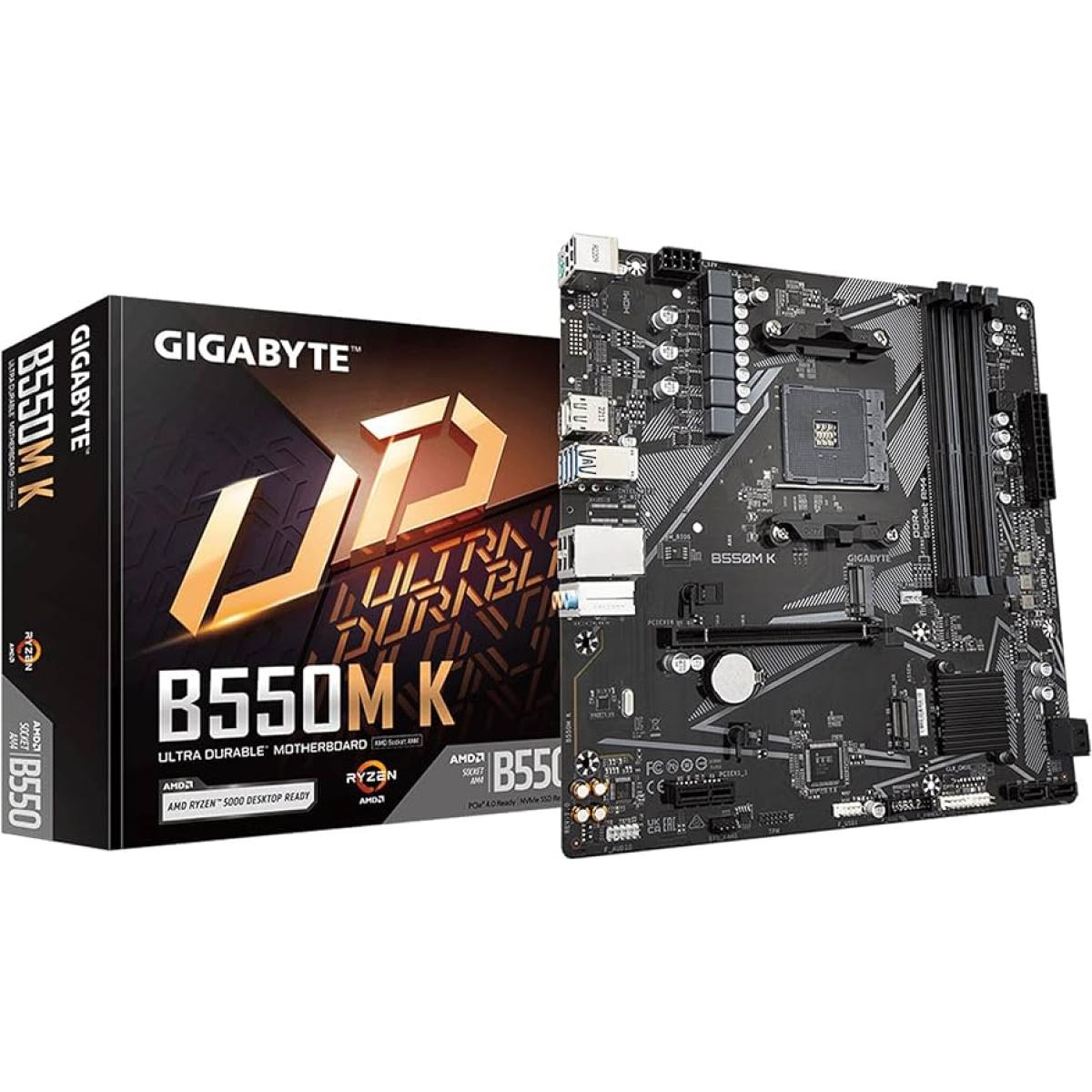 GIGABYTE B550M K AMD AM4 RYZEN 5000, 4000, 3000 Series /DDR4/PCIe 4.0/2xM.2 - mATX Motherboard GIGABYTE B550M K AMD AM4 RYZEN 5000, 4000, 3000 Series /DDR4/PCIe 4.0/2xM.2 - mATX Motherboard